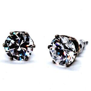 Silver Tone stud pierced earrings with large tourmaline